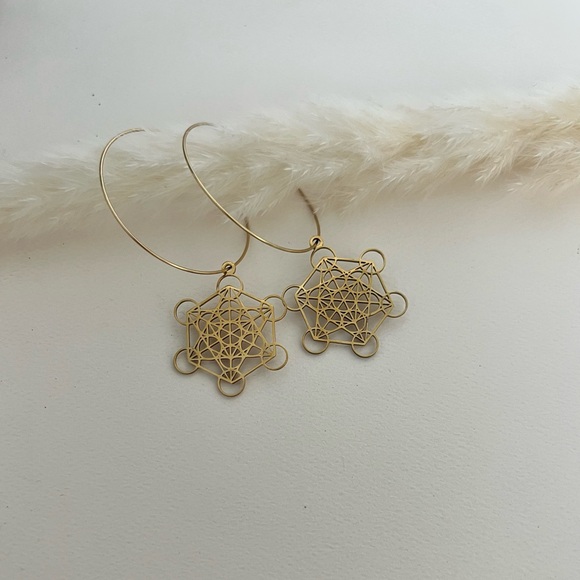 Divine Geometry Earrings -Metatron's Cube Hoops- Yatra Sacred Geometry Earrings - Picture 7 of 15